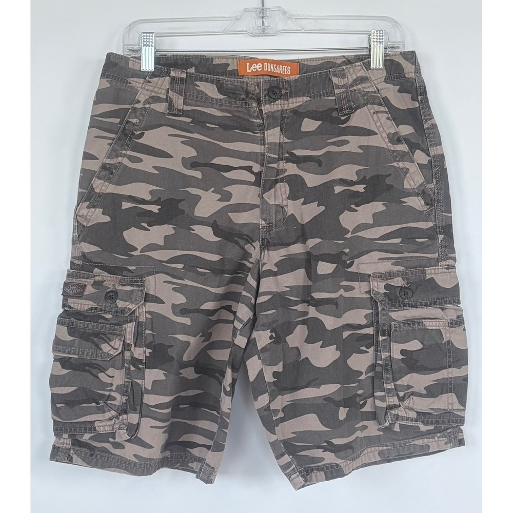 LEE DUNGAREES Mens 32 Gray Camo Cargo Shorts Relaxed Fit Cotton Casual Hiking
